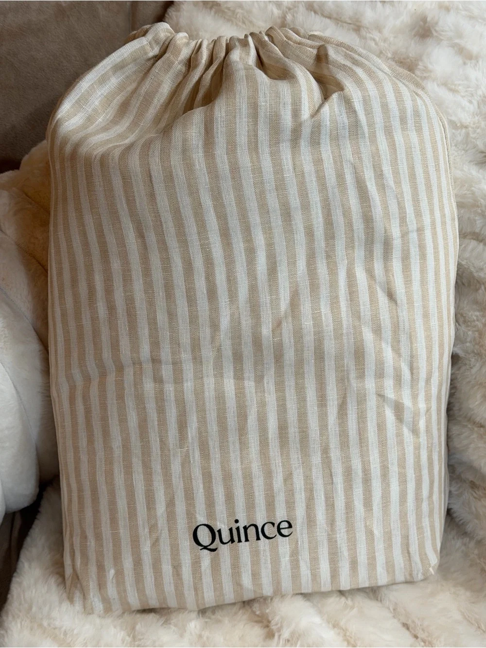 Quince European Linen Stripe Duvet Cover Set Full/Queen Natural/White Stripe